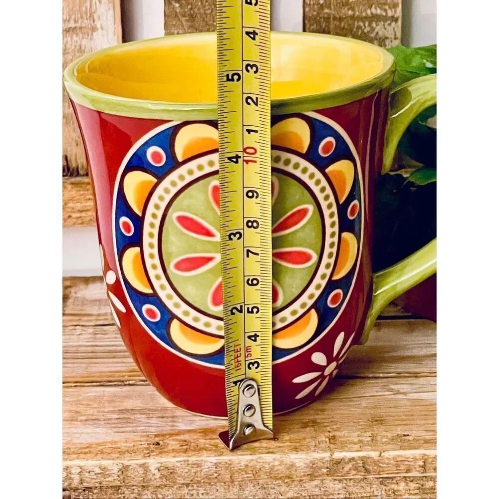 NWT Gorgeous Pier 1 Red Blue Ironstone MEXICALI Floral Rustic Coffee Mug - Picture 13 of 16